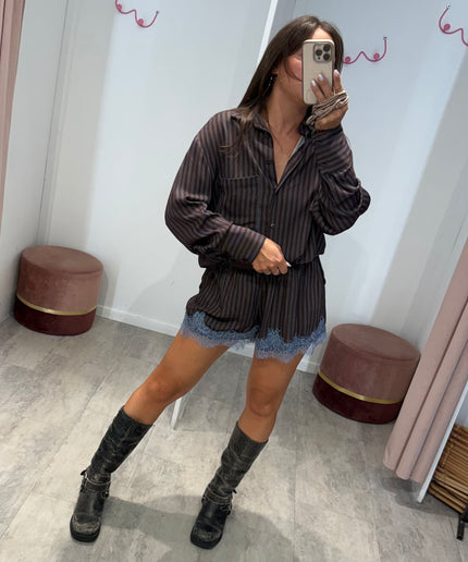 Camicia viscosa marrone righe azzurre - HAVEONE (Copia)