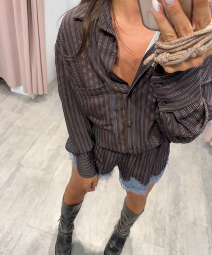 Camicia viscosa marrone righe azzurre - HAVEONE (Copia)