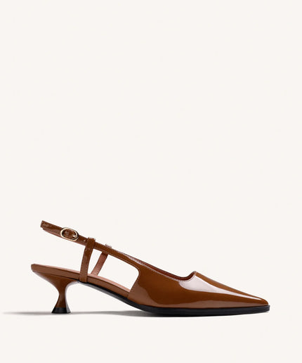Slingback tacco kitten vernice cuoio - Gioseppo
