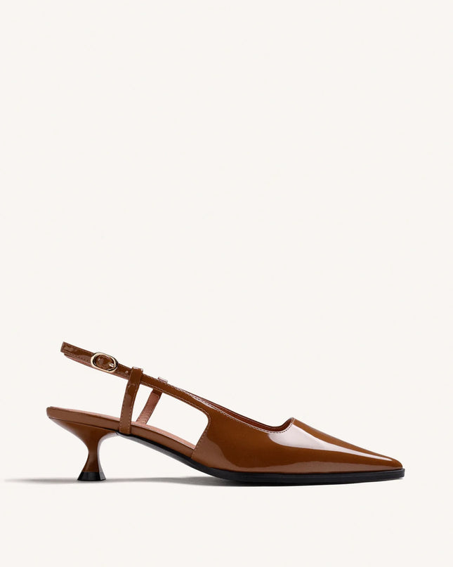 Slingback tacco kitten vernice cuoio - Gioseppo