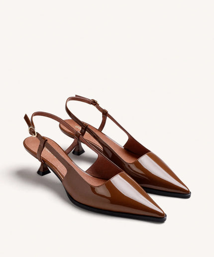 Slingback tacco kitten vernice cuoio - Gioseppo