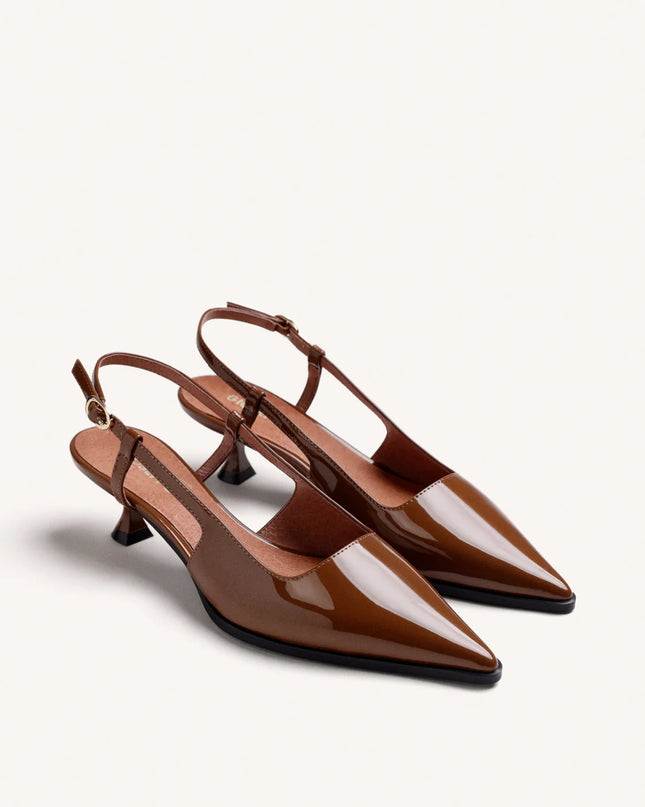 Slingback tacco kitten vernice cuoio - Gioseppo