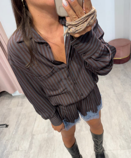 Camicia viscosa marrone righe azzurre - HAVEONE (Copia)