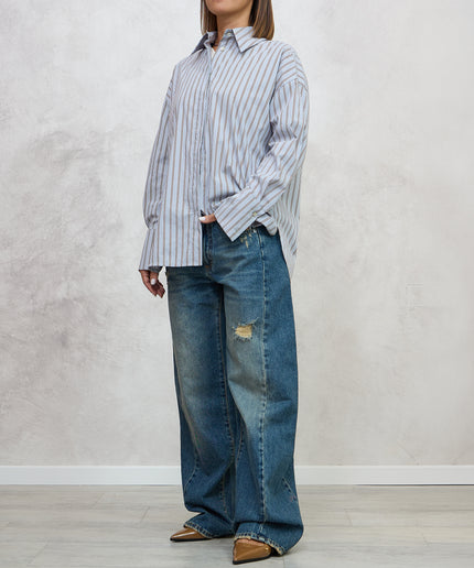 Camicia a righe azzurro/marrone  - Haveone