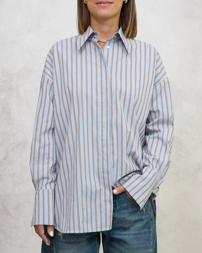 Camicia a righe azzurro/marrone  - Haveone