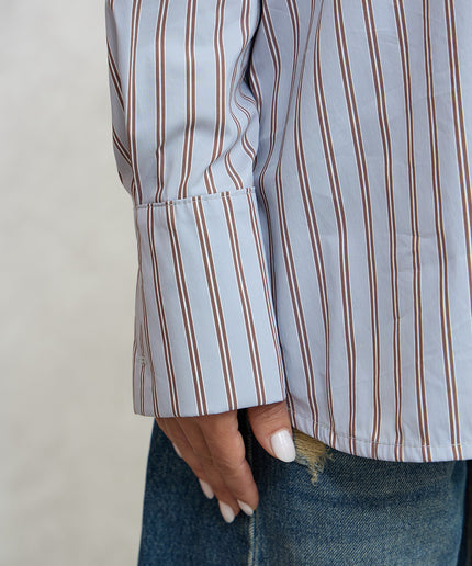 Camicia a righe azzurro/marrone  - Haveone
