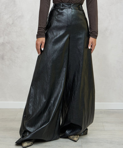 Pantalone palazzo ecopelle nero - Haveone