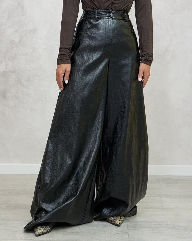 Pantalone palazzo ecopelle nero - Haveone