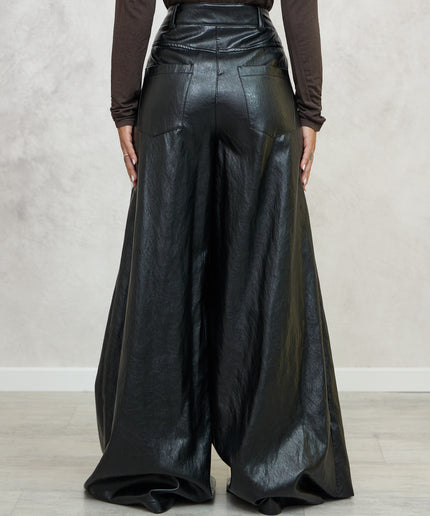 Pantalone palazzo ecopelle nero - Haveone