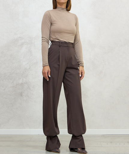 Pantalone sartoriale con lacci in caviglia marrone - Akep