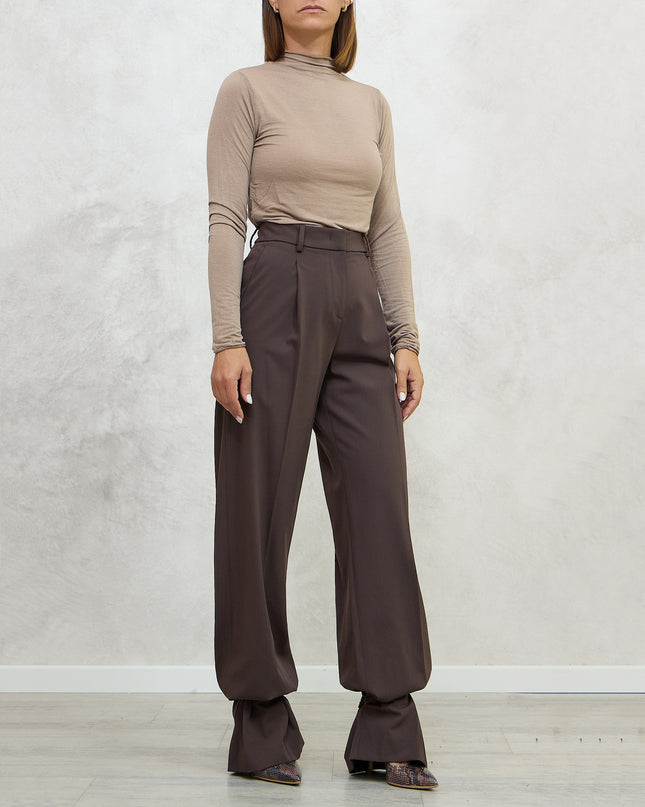 Pantalone sartoriale con lacci in caviglia marrone - Akep