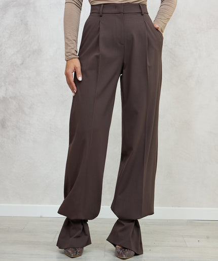 Pantalone sartoriale con lacci in caviglia marrone - Akep