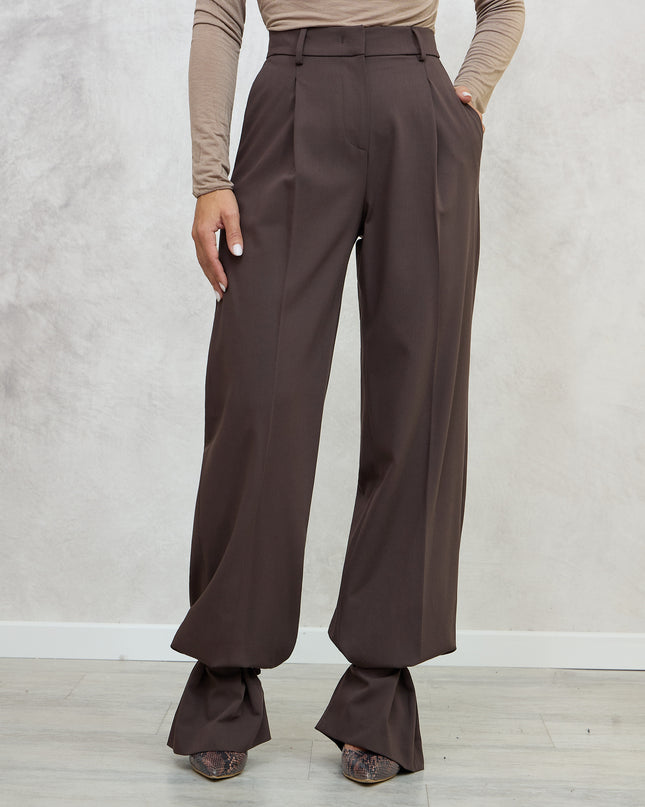Pantalone sartoriale con lacci in caviglia marrone - Akep
