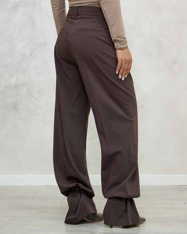 Pantalone sartoriale con lacci in caviglia marrone - Akep