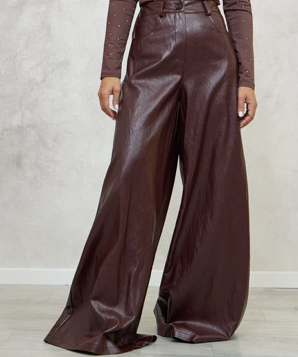 Pantalone alazzo ecopelle bordeaux - Haveone
