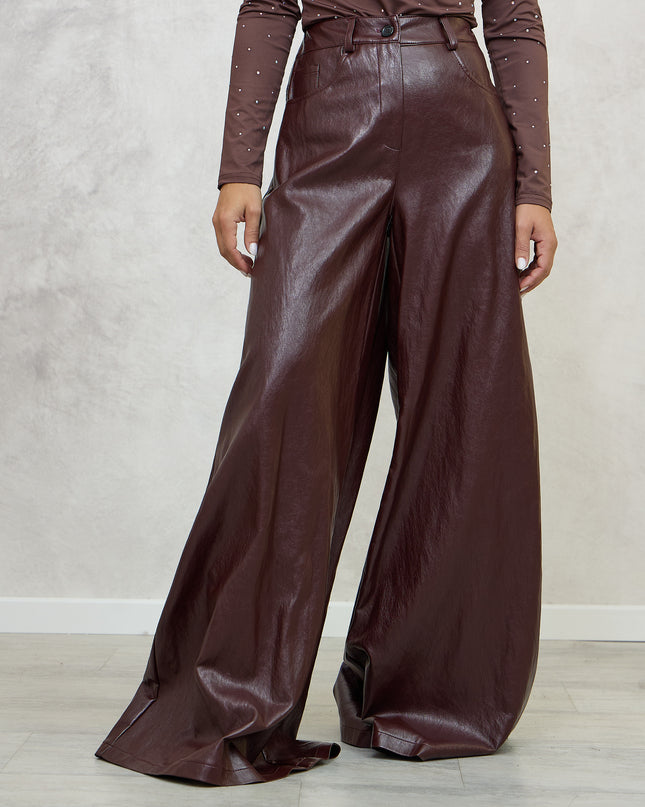 Pantalone alazzo ecopelle bordeaux - Haveone