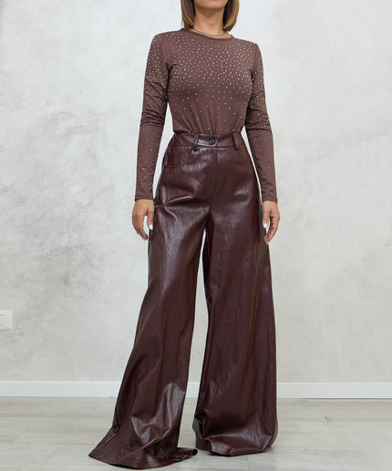 Pantalone alazzo ecopelle bordeaux - Haveone
