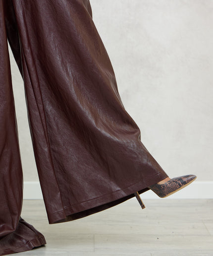 Pantalone alazzo ecopelle bordeaux - Haveone