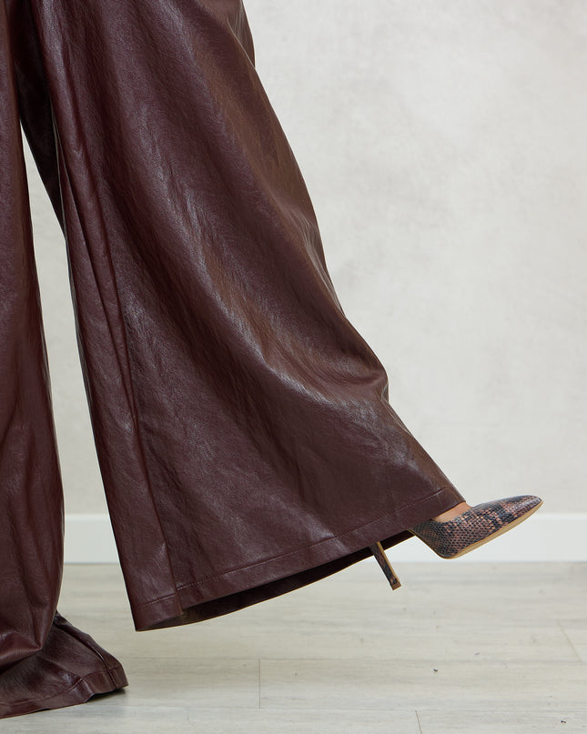 Pantalone alazzo ecopelle bordeaux - Haveone