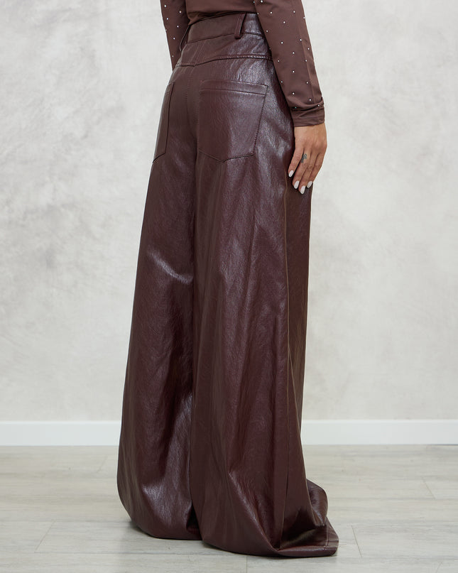 Pantalone alazzo ecopelle bordeaux - Haveone