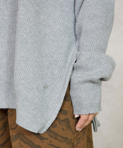 Pull costa inglese con zip grigio - White Whise