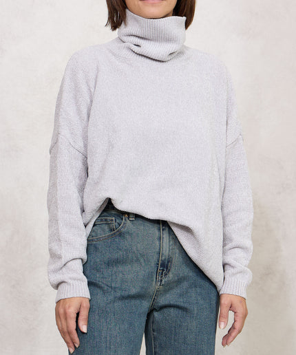 Pull collo alto ciniglia perla - White Whise