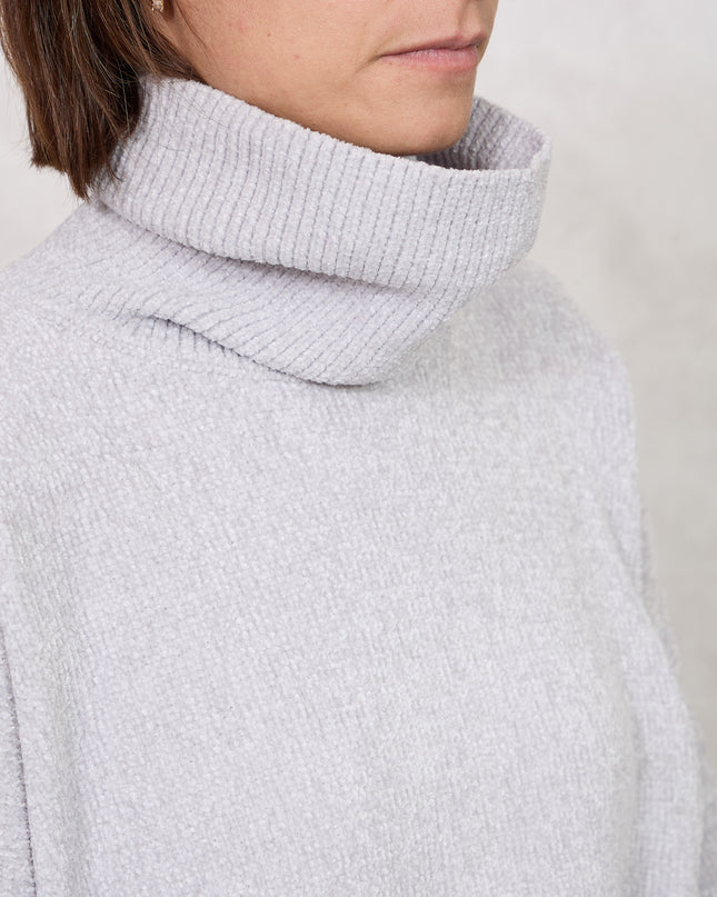 Pull collo alto ciniglia perla - White Whise