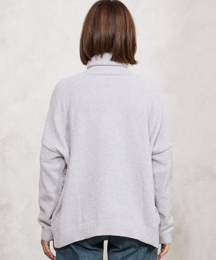 Pull collo alto ciniglia perla - White Whise