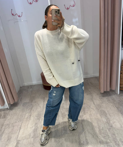 Pull con chiusura asimmetrica panna - Akep