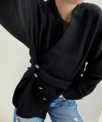 Cardigan con chiusura asimmetrica nero - Akep