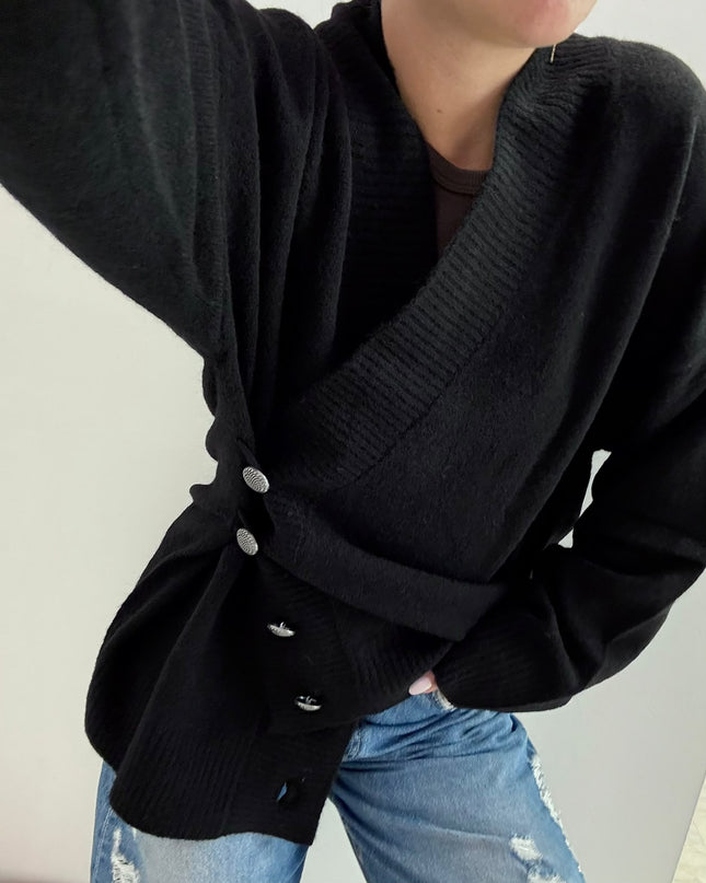 Cardigan con chiusura asimmetrica nero - Akep