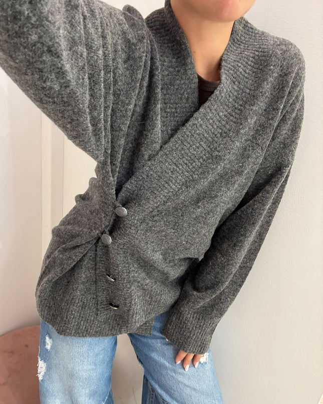 Cardigan con chiusura asimmetrica grigio - Akep