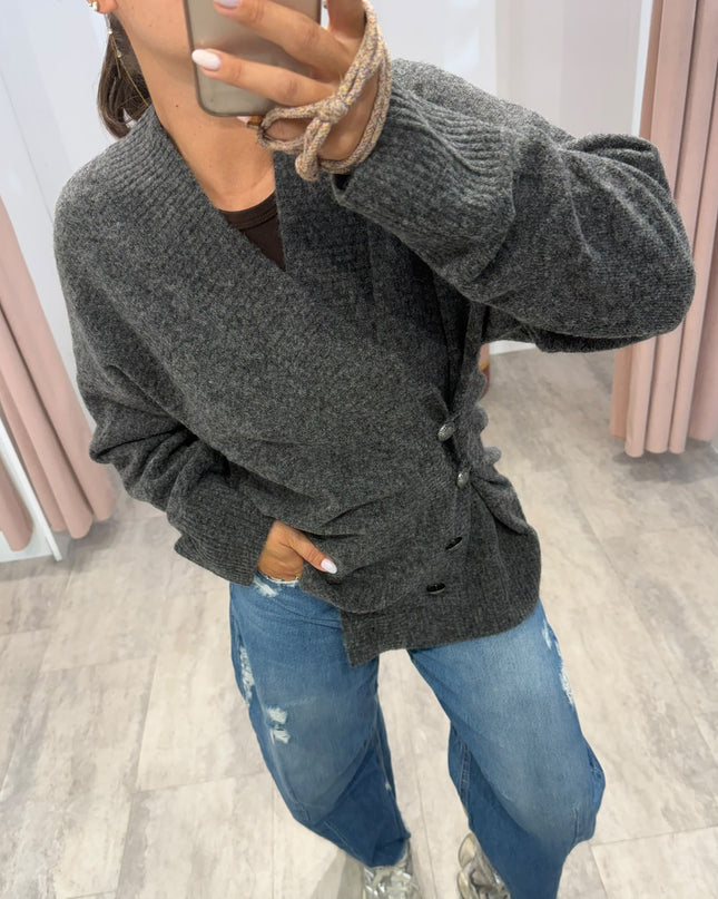 Cardigan con chiusura asimmetrica grigio - Akep