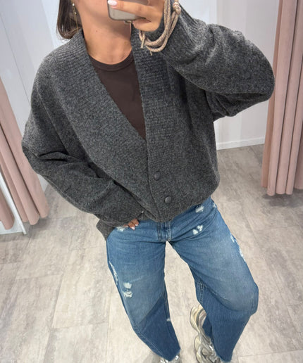 Cardigan con chiusura asimmetrica grigio - Akep