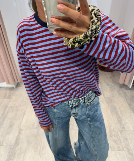T-shirt righe basic azzurro/bordeaux - Haveone