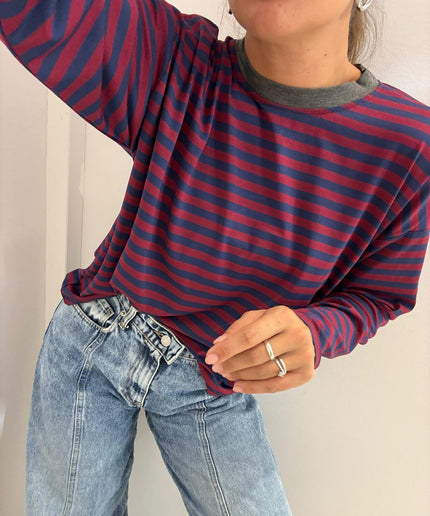 T-shirt righe basic blu/bordeaux - Haveone
