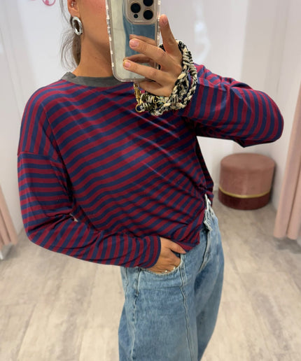 T-shirt righe basic blu/bordeaux - Haveone