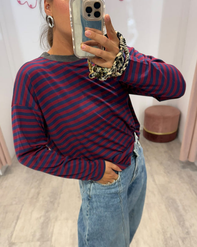 T-shirt righe basic blu/bordeaux - Haveone