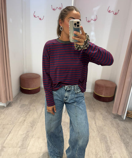 T-shirt righe basic blu/bordeaux - Haveone