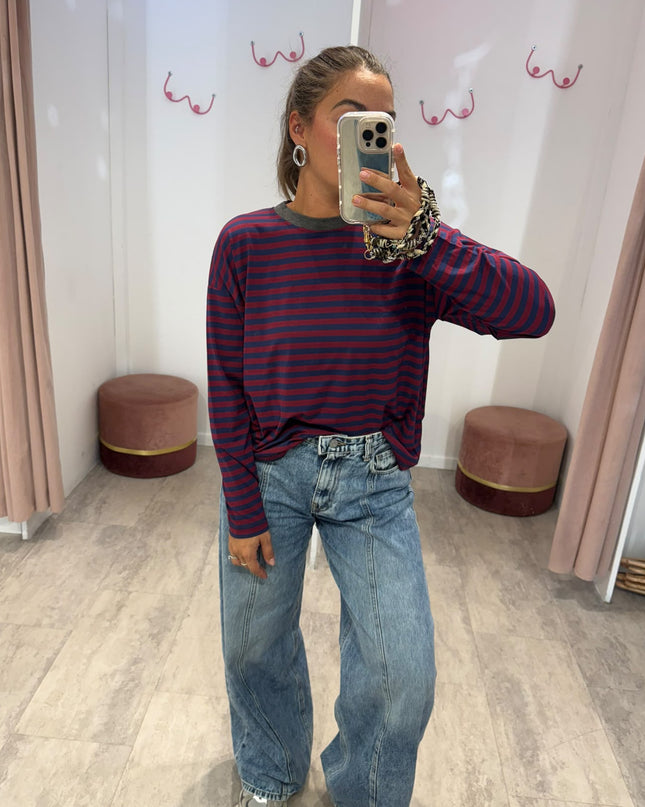 T-shirt righe basic blu/bordeaux - Haveone