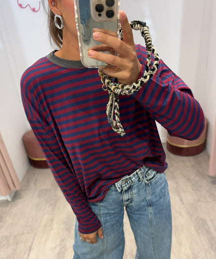 T-shirt righe basic blu/bordeaux - Haveone