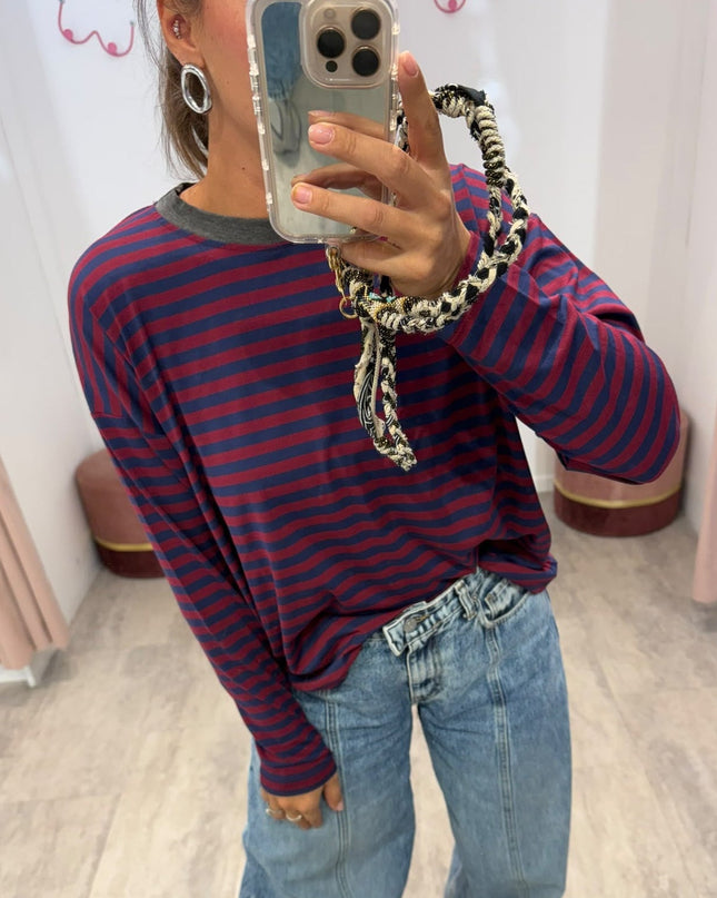 T-shirt righe basic blu/bordeaux - Haveone