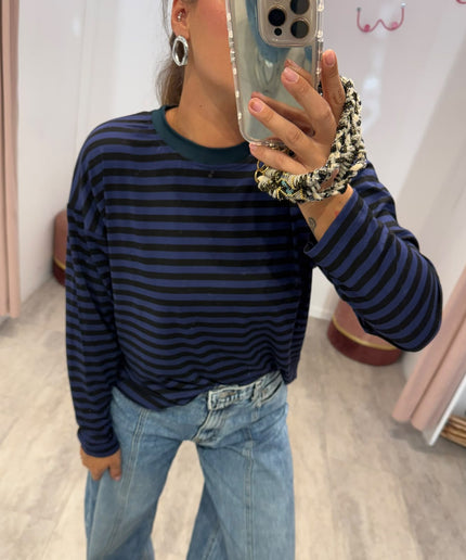 T-shirt righe basic nero/blu - Haveone