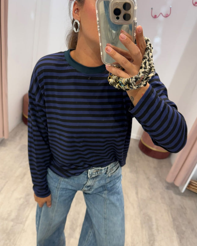 T-shirt righe basic nero/blu - Haveone