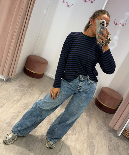 T-shirt righe basic nero/blu - Haveone