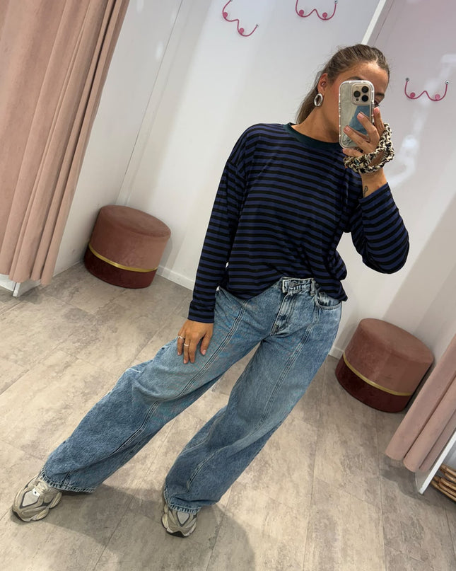 T-shirt righe basic nero/blu - Haveone