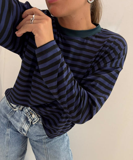 T-shirt righe basic nero/blu - Haveone