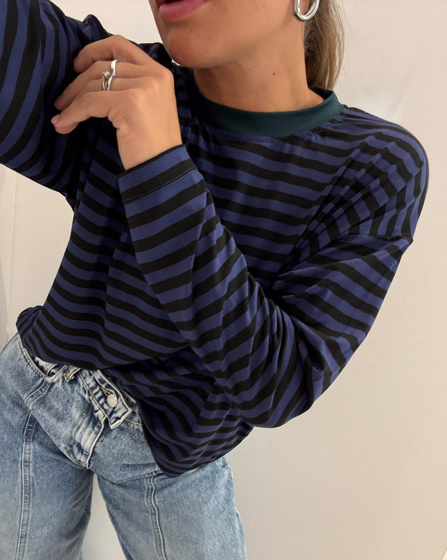 T-shirt righe basic nero/blu - Haveone