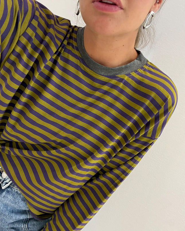 T-shirt righe basic verde/viola - Haveone