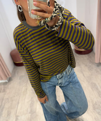 T-shirt righe basic verde/viola - Haveone